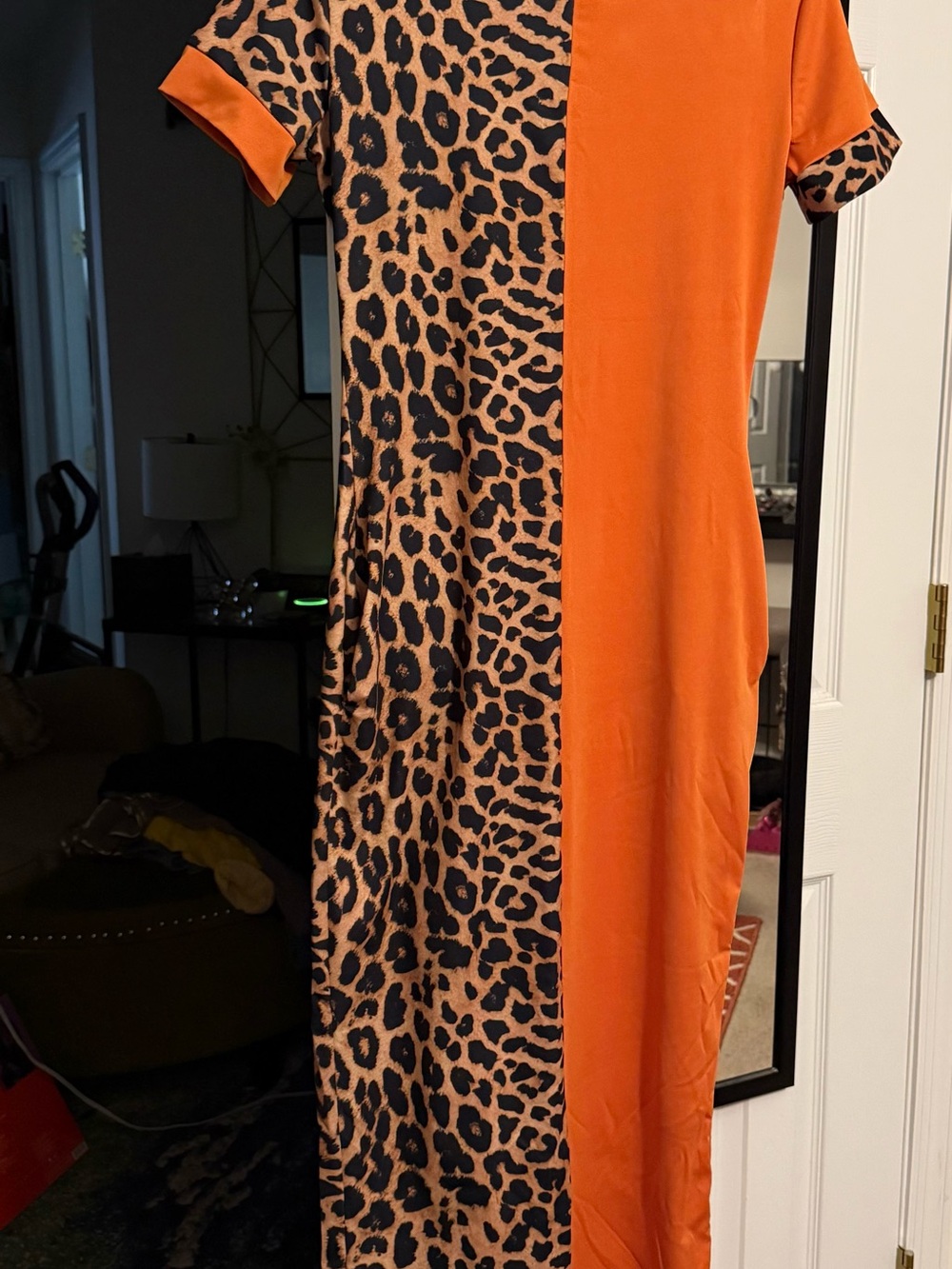 Orange & Leopard Print Midi Dress